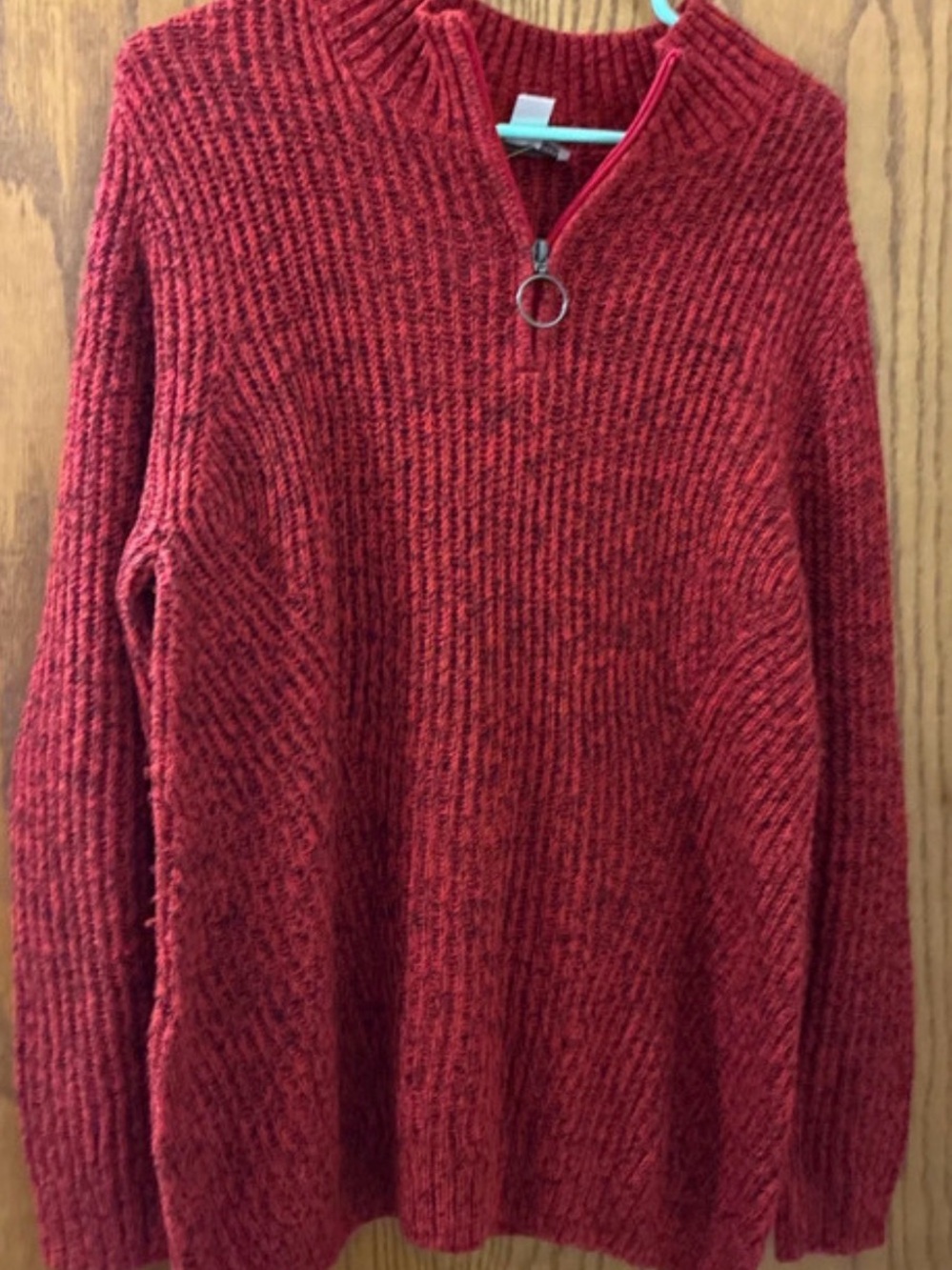 Christopher & Banks Red Ribbed Half‑Zip Sweater